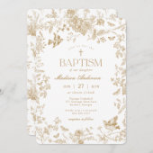 Gouden Toile De Jouy Franse Bloem Doopfeest Kaart (Voorkant / Achterkant)