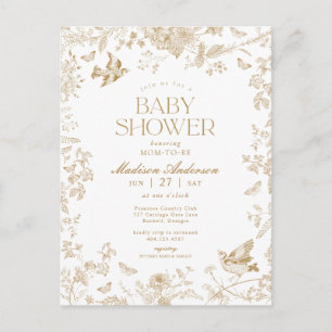 Gouden Toile De Jouy Franse Bloemen Baby shower Briefkaart