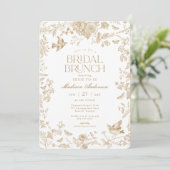 Gouden Toile De Jouy Franse Bloemen Bruids Brunch Kaart (Staand voorkant)