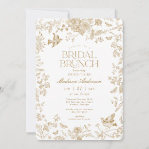 Gouden Toile De Jouy Franse Bloemen Bruids Brunch Kaart