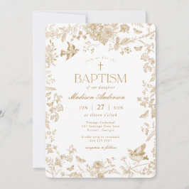 Gouden Toile De Jouy Franse Bloemen Doopfeest Kaart