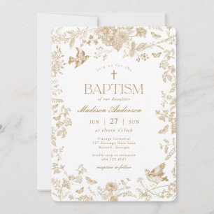 Gouden Toile De Jouy Franse Bloemen Doopfeest Kaart
