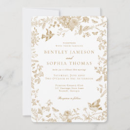 Gouden Toile De Jouy  Franse Bloemen Huwelijk Kaart