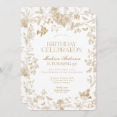 Gouden Toile de Jouy Franse Bloemen Verjaardagsfee Kaart (Voorkant / Achterkant)