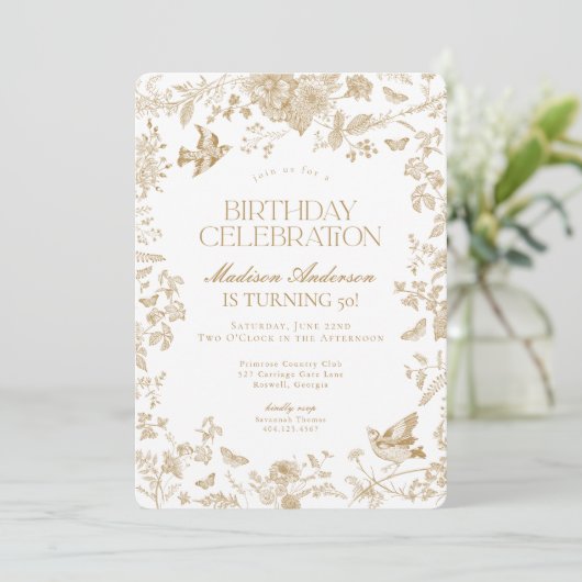 Gouden Toile de Jouy Franse Bloemen Verjaardagsfee Kaart (Staand voorkant)