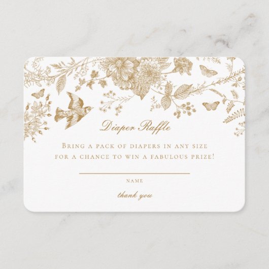 Gouden Toile De Jouy Luier Raffle Uitnodiging Inse Informatiekaartje (Voorkant)