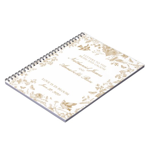 Gouden Toile De Jouy Trouwbrieven Bruid en Bruideg Notitieboek (Linkerzijde)