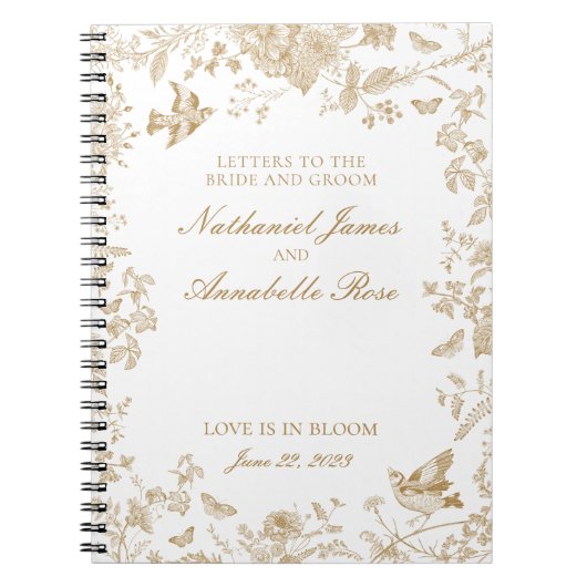 Gouden Toile De Jouy Trouwbrieven Bruid en Bruideg Notitieboek (Voorkant)