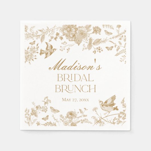 Gouden Toile De Jouy Vintage Bloemrijke Bruids Bru Servet (Voorkant)