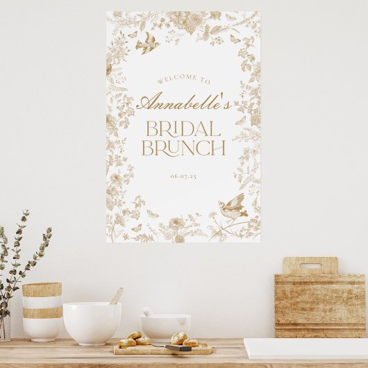 Gouden Toile Jouy Bloemen Bruids Brunch Welkomstbo Poster (Keuken)