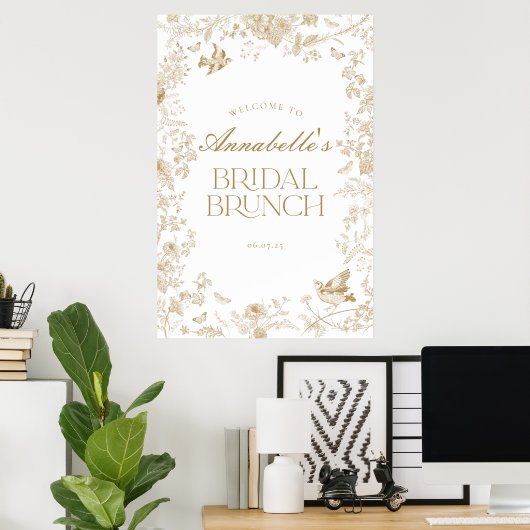 Gouden Toile Jouy Bloemen Bruids Brunch Welkomstbo Poster (Thuiskantoor)