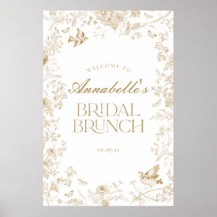 Gouden Toile Jouy Bloemen Bruids Brunch Welkomstbo Poster