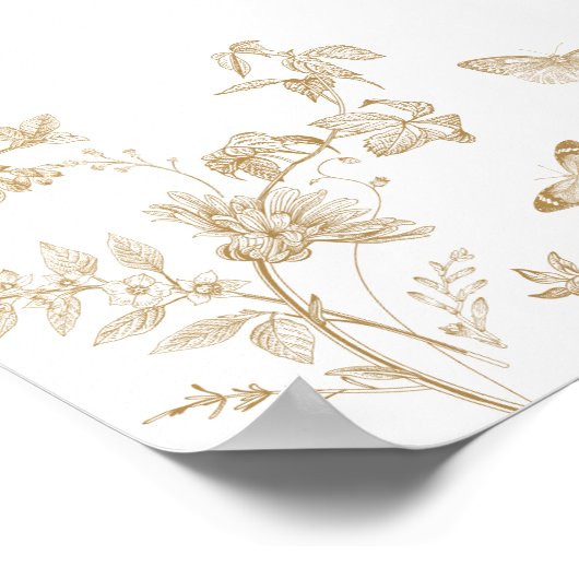 Gouden Toile Jouy Bloemen Verjaardagsfeest Welkoms Poster (Hoek)