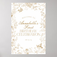 Gouden Toile Jouy Bloemen Verjaardagsfeest Welkoms
