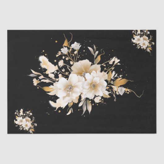 Gouden Tone Bloemen op zwart Decoupage Tissue Pape Tissuepapier (Voorkant)