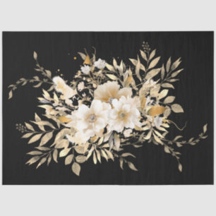 Gouden Tone Bloemen op zwart Decoupage Tissue Pape Tissuepapier