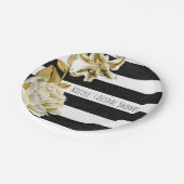 Gouden Tone Bloemen Zwart & Wit Gestreept Papieren Bordje (Gekanteld)