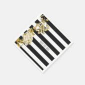 Gouden Tone Bloemen Zwart & Wit Gestreept Servetten (Hoek)