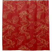 Gouden Tone Chinese Draak en Rood Douchegordijn (Voorkant)