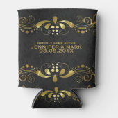 Gouden Tonen Bloemen Kant Zwart Damasks Achtergron Blikjeskoeler (Voorkant)