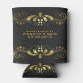 Gouden Tonen Bloemen Kant Zwart Damasks Achtergron Blikjeskoeler (Achterkant)