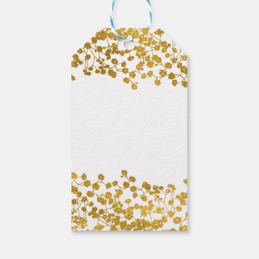 Gouden Toon Baby's adem Wit Elegant Bloemen Cadeaulabel (Achterkant)