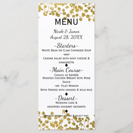 Gouden Toon Baby's Breath White Elegant Menu Kaart (Voorkant)