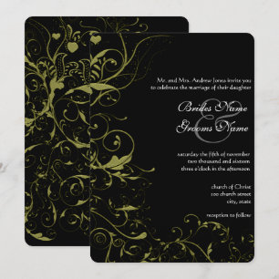 Gouden Tortelduifjes & Swirls bruiloft Kaart