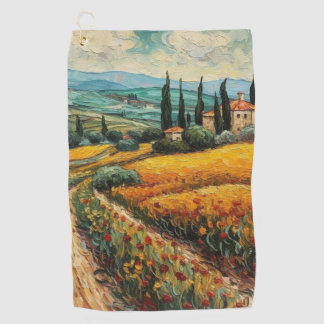 Gouden Toscaanse wilde bloem platteland landschap Golfhanddoek