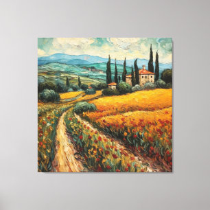 Gouden Toscaanse wilde bloemen platteland landscha Canvas Afdruk