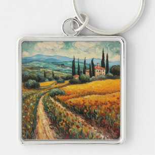 Gouden Toscaanse wilde bloemen platteland landscha Sleutelhanger