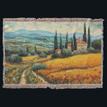 Gouden Toscane Dromen Deken<br><div class="desc">Wikkel jezelf in de gouden schoonheid van Toscane met deze Gouden Toscaanse Dromen Gooi Deken, met een weelderig landschap geschilderd in de levendige, getextureerde stijl van Vincent van Gogh. Het ontwerp toont zijn kenmerkende impact op het penseelwerk, waardoor glooiende wijngaarden, zonovergoten tarwevelden en de iconische cipressen van het Italiaanse platteland...</div>