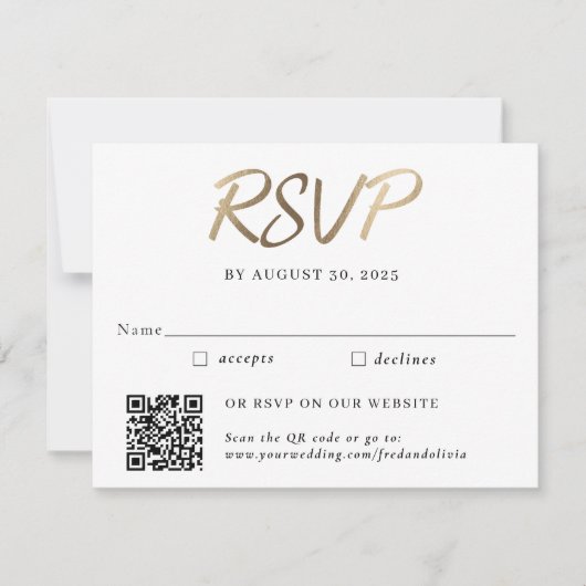 Gouden traditionele en QR-code trouw-RSVD RSVP Kaartje (Voorkant)