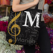 Gouden treble sleutel muzieknoot monogram met naam tote bag