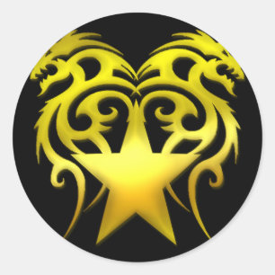 GOUDEN TRIBAL STAR DRAGONS RONDE STICKER