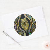 Gouden Tribal Uil op Boho Abalone Patroon Ronde Sticker (Envelop)