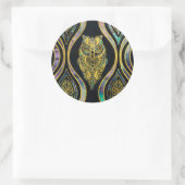Gouden Tribal Uil op Boho Abalone Patroon Ronde Sticker (Tas)