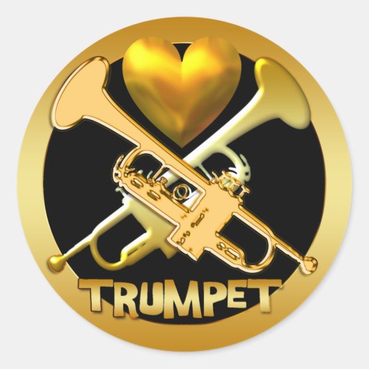 GOUDEN TROMPETTEN RONDE STICKER (Voorkant)