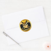 GOUDEN TROMPETTEN RONDE STICKER (Envelop)