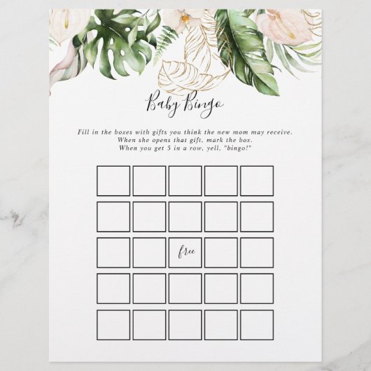 Gouden Tropisch Loof Baby Bingo Douche Spel (Voorkant)