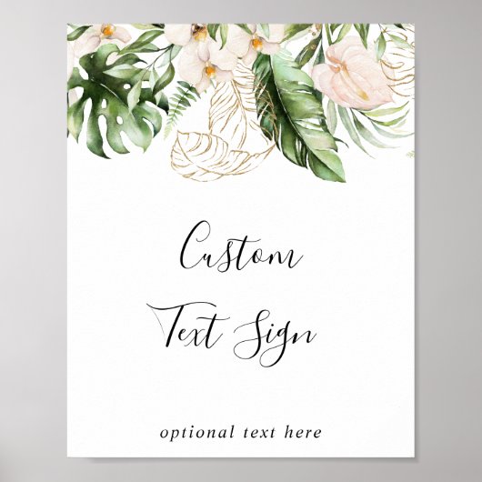 Gouden Tropisch Loof Bloem Tekstbord op Maat Poster (Voorkant)