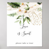 Gouden Tropisch Loof Bloemige Liefde Is Zoete Bord Poster (Voorkant)