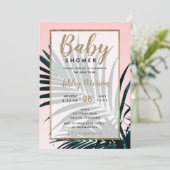 Gouden tropisch palmboom blad baby shower kaart (Staand voorkant)