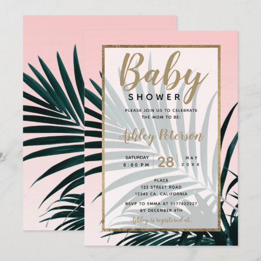 Gouden tropisch palmboom blad baby shower kaart (Voorkant / Achterkant)