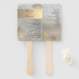 Gouden Tropisch Strand Bruiloftsprogramma Handvent Handwaaier