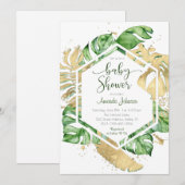 Gouden Tropische Baby Shower Uitnodiging (Voorkant / Achterkant)