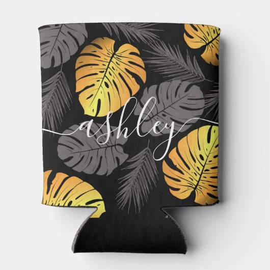 Gouden tropische bladeren blikjeskoeler (Achterkant)