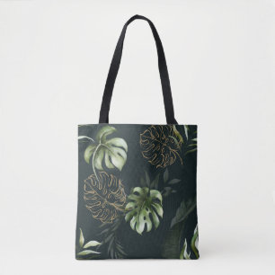 Gouden tropische bladeren: donkere Waterverf Tote Bag