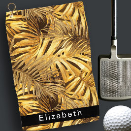 Gouden Tropische Bladeren Persoonlijk Golfhanddoek