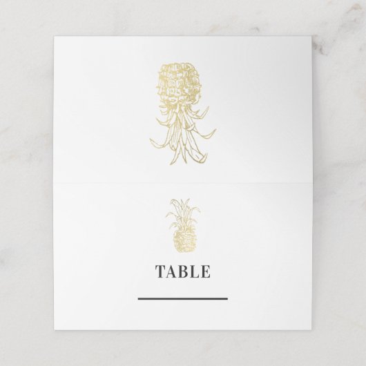 Gouden Tropische Elegante Ananas Trouwtafel Zitpla Plaatskaartje (Buitenkant ongevouwen)